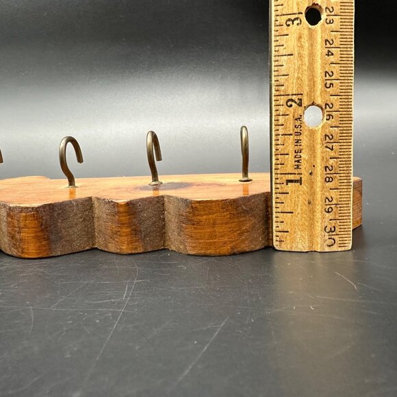 Vintage Wooden Key Holder Hooks Cross Stitch Retro Brown Wall Hanging Decor - Picture 9 of 9